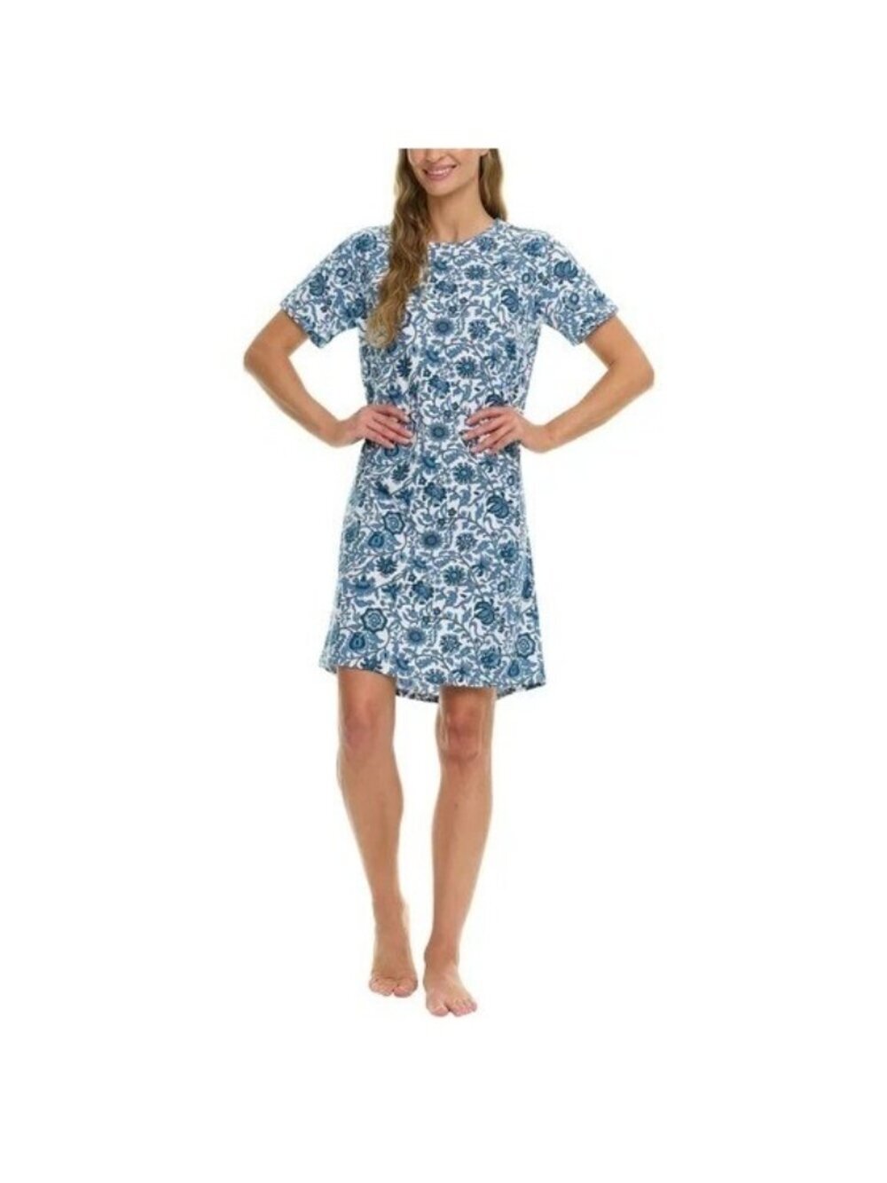 NWT Vera Bradley Women's XXL Blue & White Floral-Print T-Shirt Dress B0471